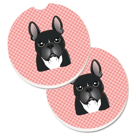 Carolines Treasures Checkerboard Pink French Bulldog Set of 2 Cup Holder Car Coaster BB1227CARC